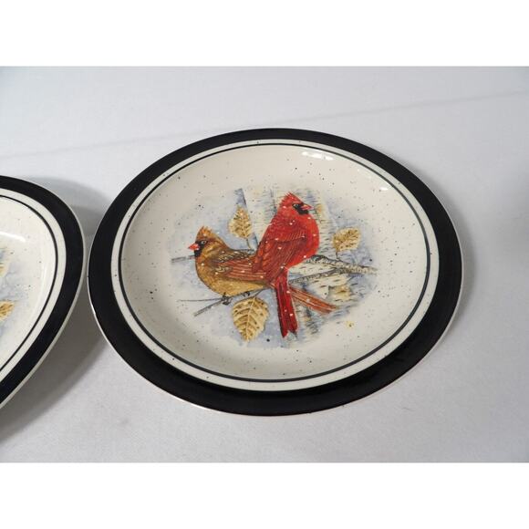 Folk Craft Scotty Z Cardinal Dinner Plates Stoneware 11" Vintage Set of 2 - Picture 4 of 7